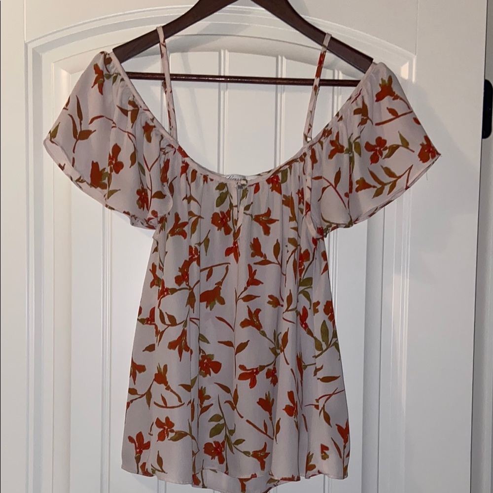 Lovers + Friends Flutter Sleeve Cream Blouse